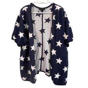 Lane Bryant 18/20 Blue Star Knit Cardigan Patriotic Open Front Drape USA Top